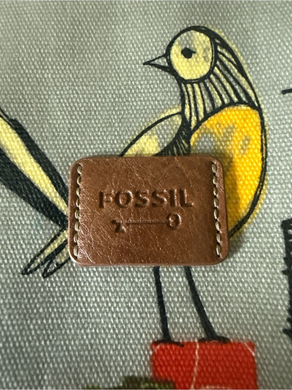 Fossil Key-Per Canvas Coated Blue Birds Clutch Purse Cosmetic Bag Rare